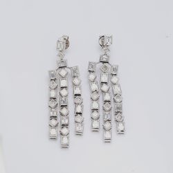 2' Chandelier earrings in 18K WG with 3-line bezel set emerald cut & princess cut diamonds.  D5.86ct.t.w.