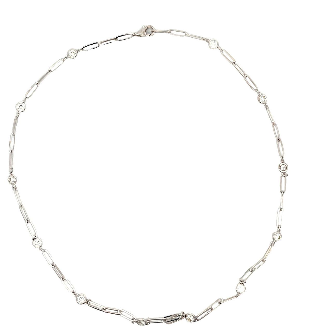 18' Paper clip style diamonds by the yard neckace with bezel set (12) round diamonds.  D2.88ct.t.w.