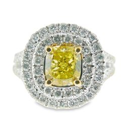 Double halo split shank semi-mount in 18K WG with prong set round diamonds.  D0.87ct.t.w.  Size 6.5