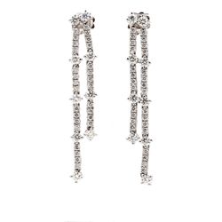 Chandelier style dangling earrings with prong set round diamonds.  D2.36ct.t.w.