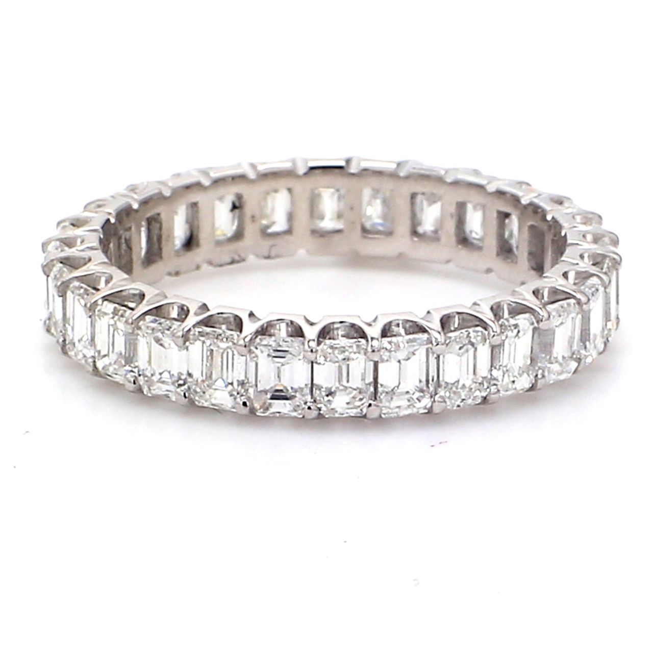Eternity band in 18K WG with prong set (28) emerald cut diamonds.  D2.38ct.t.w.  Size 5
