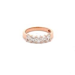 5-stone band in 18K RG with shared prong set single basket radiant diamonds.  D1.20ct.t.w.
