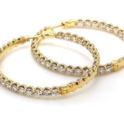 1.80' Inside out hoop earrings in 18K YG with U-prong set round diamonds.  D11.56ct.t.w.