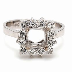 Halo semi-mount with prong set round diamonds.  D0.60ct.t.w.