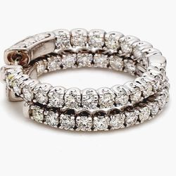 1' Inside out hoop earrings with prong set round diamonds.  D2.02ct.t.w.