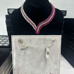 ANTIQUE RUBY AND DIAMOND NECKLACE SET WITH EARRINGS