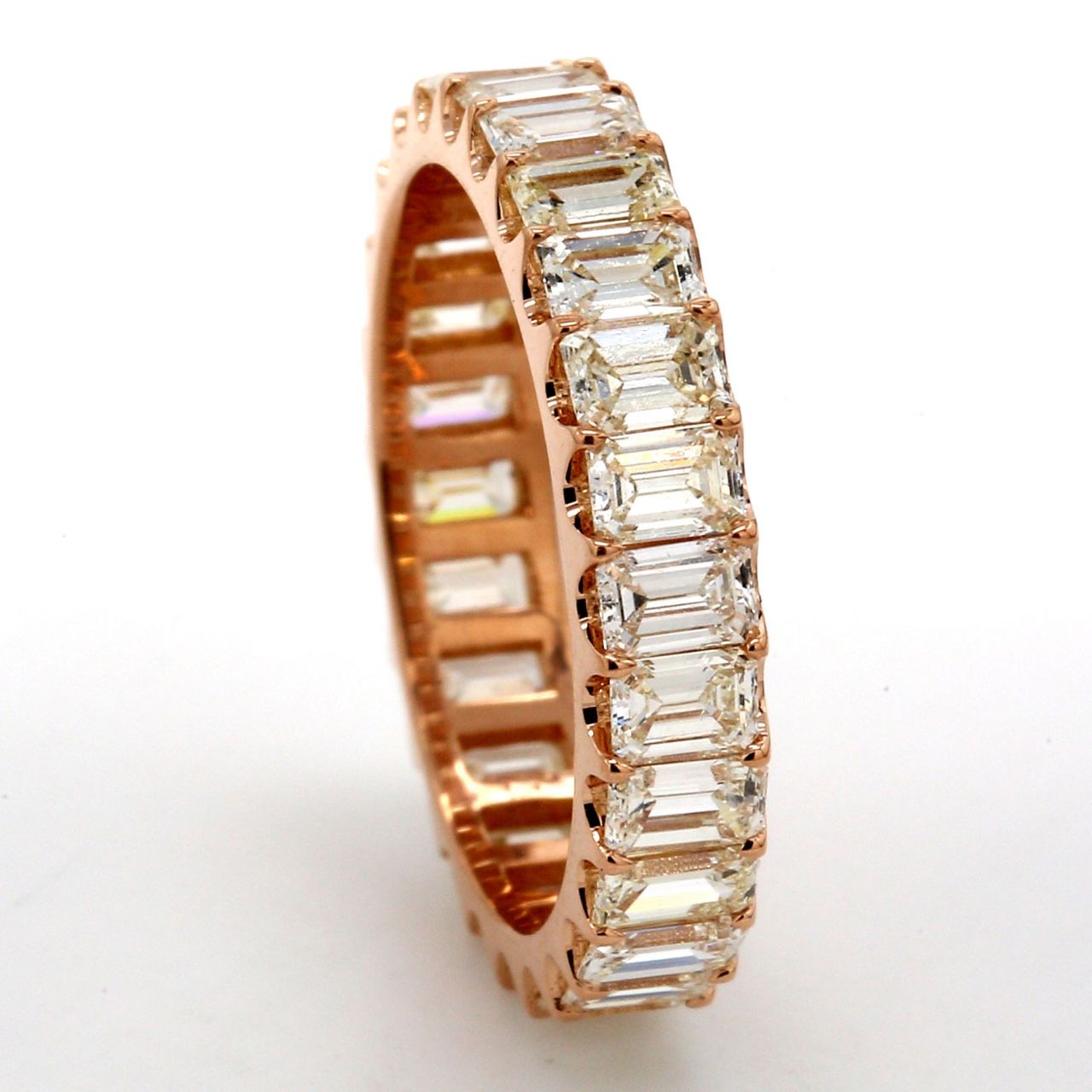 Eternity band in 18K RG with U-prong set (26) emerald cut diamonds.  D2.48ct.t.w.  Size 5