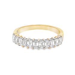 Single row band in 14K YG with basket prong set (11) emerald cut diamonds.  D0.98ct.t.w.  Size 6.25