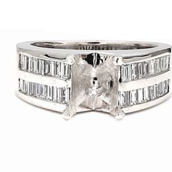 Semi-mount w/ 2-row channel set baguette diamonds.  D1.50ct.t.w.
