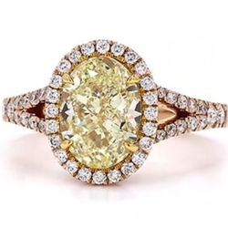  Solitaire Diamond Ring with 3.10ct Yellow Oval Diamond