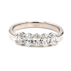 5-stone band in platinum with basket prong set oval diamonds.  D0.94ct.t.w.  Size 7