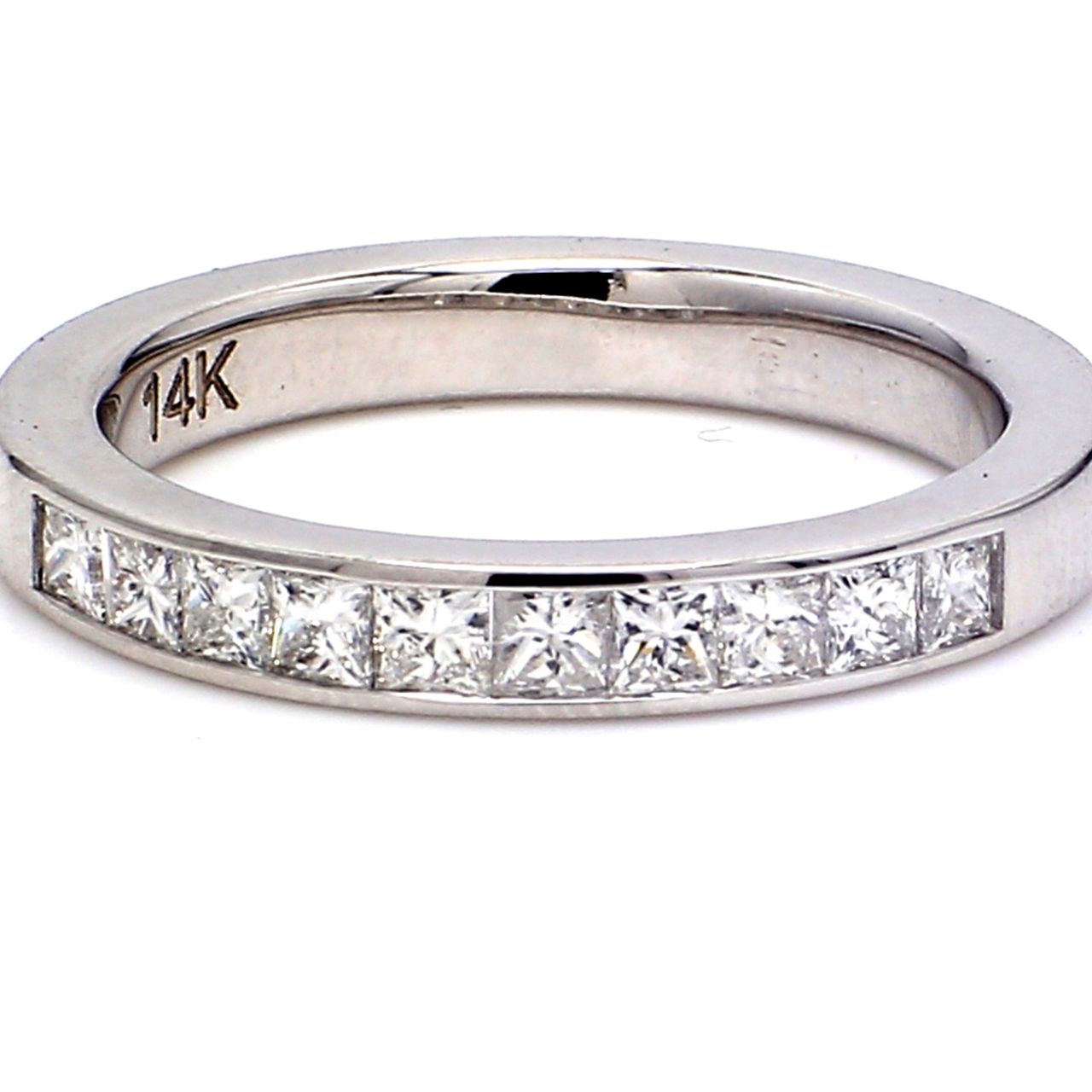 10-stone band with channel set princess cut diamonds.  D0.67ct.t.w.  Size 8