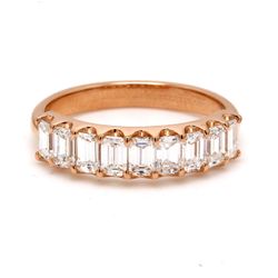9-stone band in 18K RG with U-prong set emerald cut diamonds.  D0.99ct.t.w.  Size 5.25