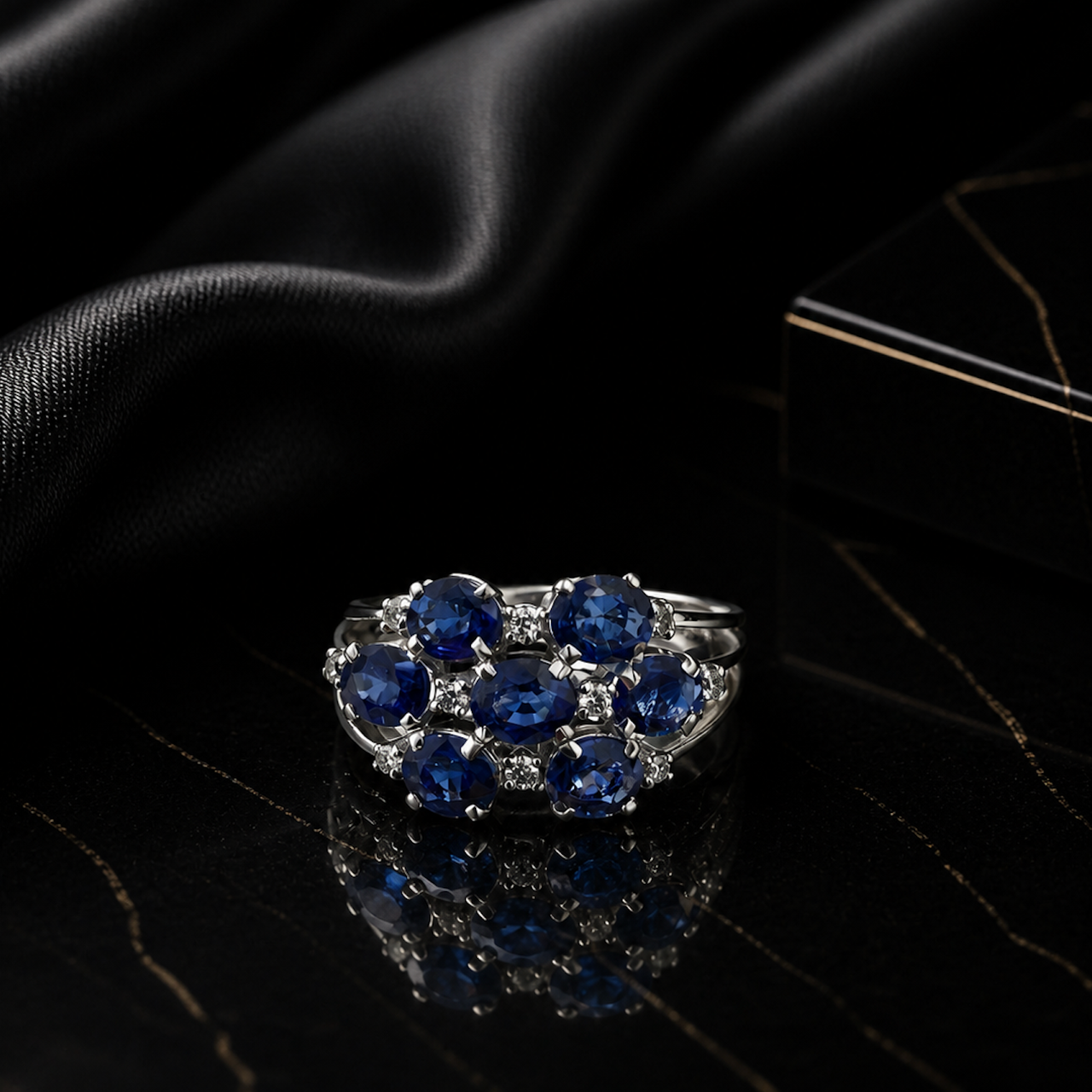 14k WHITE GOLD, 3.25 CTS SAPPHIRE RING  