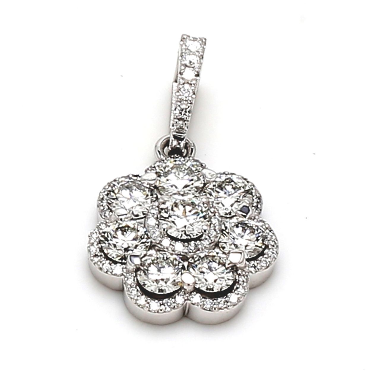 0.75' Flower pendant with halo set (7) round diamonds.  D2.83ct.t.w.