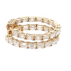1' Inside out hoop earrings in 14K YG with basket prong set (30) emerald cut diamonds.  D2.78ct.t.w.