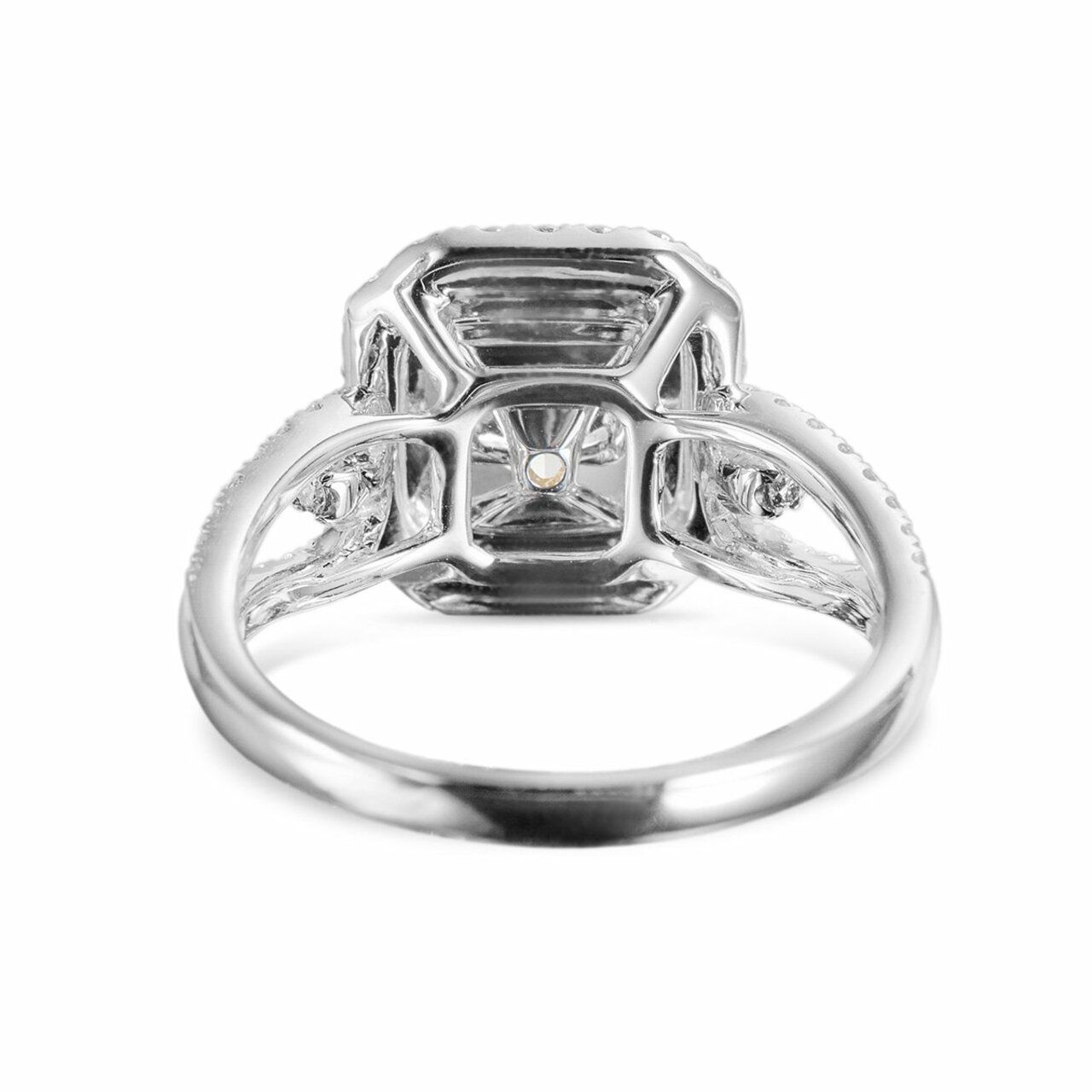 18KWG Radiant Shape Double Halo Split Shank Ring