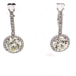 Halo dangling earrings with prong set round diamonds.  D4.84ct.t.w.  (Centers 4.00ct.t.w.)