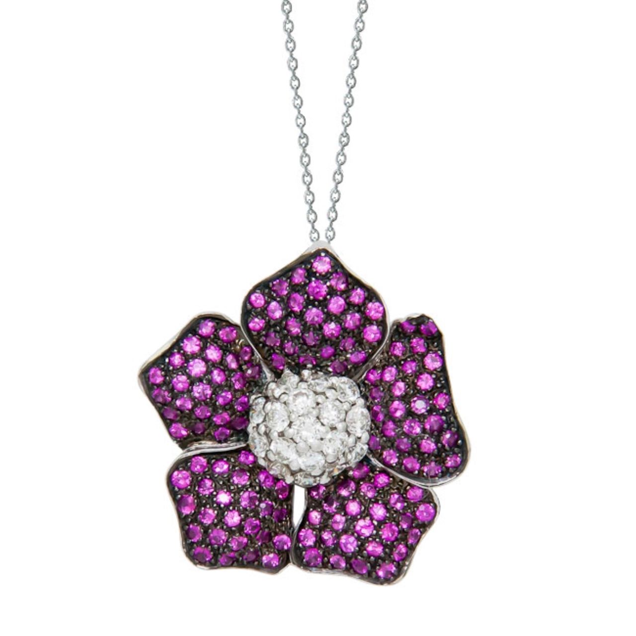 Ruby and Diamond Flower Pendent