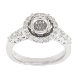 Double halo semi-mount with shared U-prong set round diamonds.  D0.87ct.t.w.