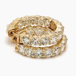 0.75' Inside out hoop earrings in 14K YG with prong set (22) round diamonds.  D6.09ct.t.w.