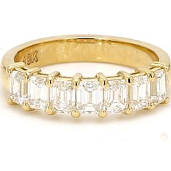 7-stone band in 18K YG with basket prong set emerald cut diamonds. D1.66ct.t.w.  Size 5.75