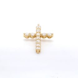 1' Cross pendant in yellow gold with shared prong set (11) round diamonds.  D1.23ct.t.w.