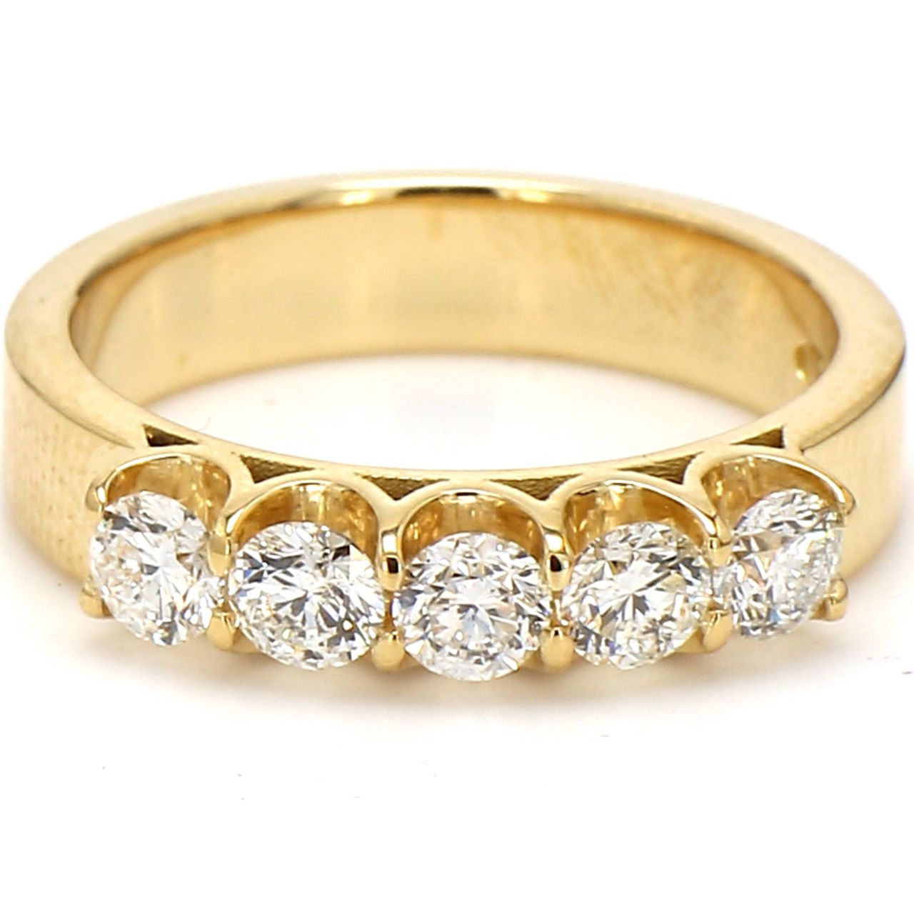 5-stone band in 18K YG with prong set round diamonds.  D0.91ct.t.w.  Size 7