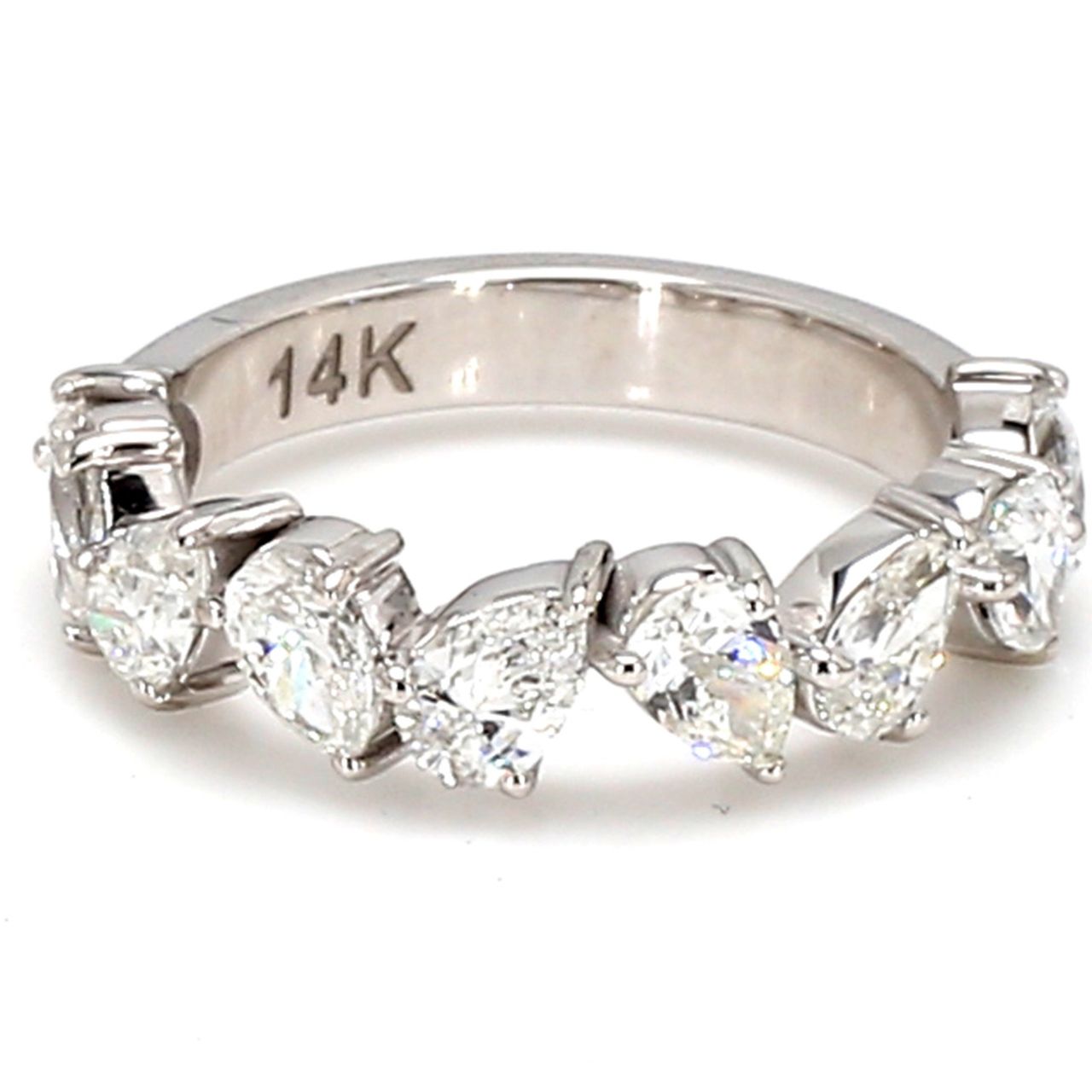 9-stone band with prong set pear shape diamonds.  D1.65ct.t.w.  Size 5.5