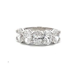 5-stone band in platinum with shared basket prong set D-F/SI2 GIA certified oval diamonds.  D2.51ct.t.w.  Size 5.5
