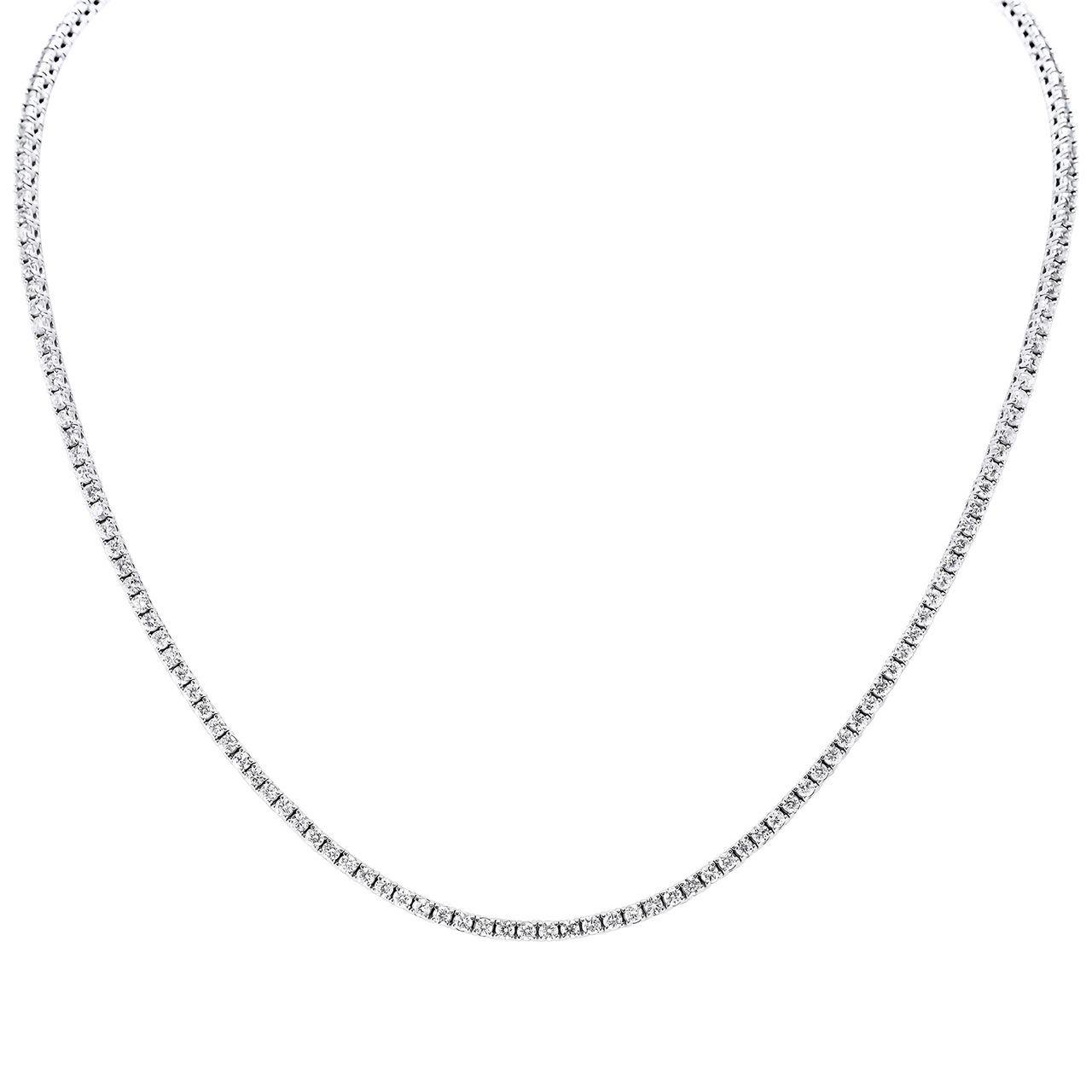 18' Tennis necklace with basket prong set (183) round diamonds.  D7.39ct.t.w.