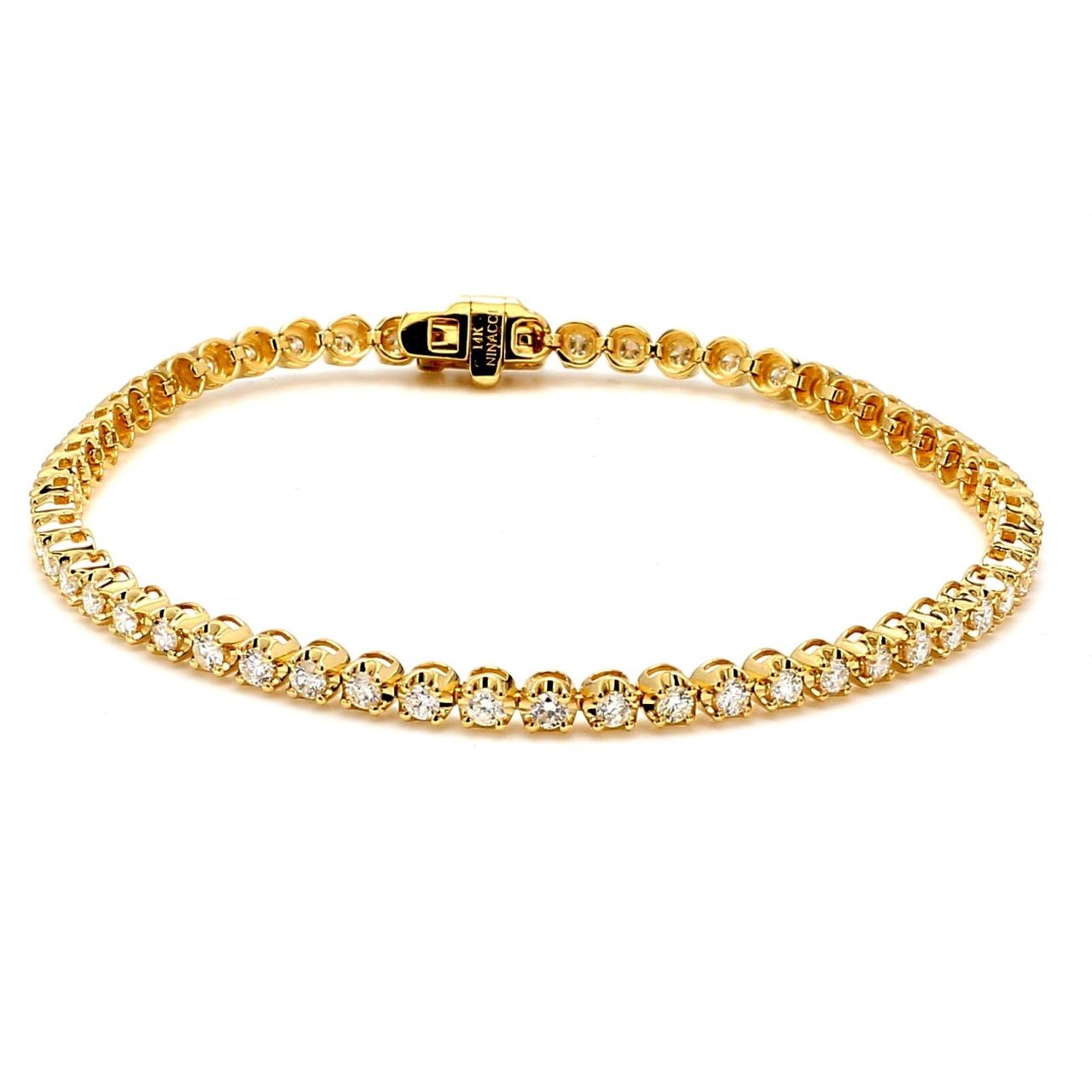 7' Tennis bracelet in 14K YG with crown head prong set (56) round diamonds.  D1.87ct.t.w.