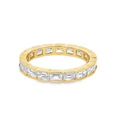 Eternity band east west style in 18K YG with bezel set (18) emerald cut diamonds.  D2.06ct.t.w.  Size 5