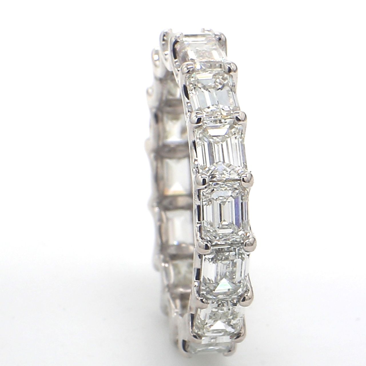 Eternity band in 18K WG with U-prong set (16) emerald cut diamonds.  D4.12ct.t.w.  Size 5.75