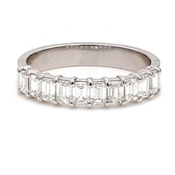 10-stone band in platinum with basket prong set emerald cut diamonds.  D0.87ct.t.w.  Size 5
