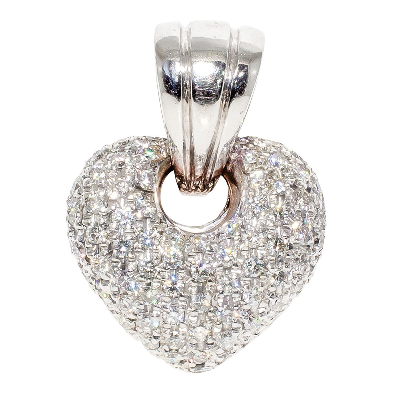 Puffed heart pendant in 14K two-tone with pave set round diamonds.  D2.50ct.t.w.