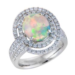 Opal and Diamond Halo Design Ring