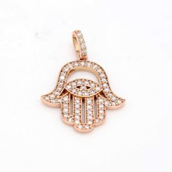 Hamsa pendant in rose gold with pave set round diamonds.  D0.60ct.t.w.