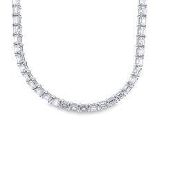 17.25' Tennis necklace east to west style in 18K WG with 4-prong basket set emerald cut diamonds.  D25.70ct.t.w.