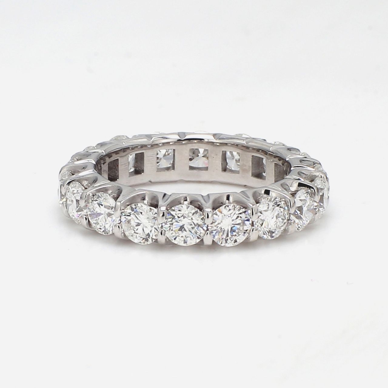 Eternity band in platinum with U-prong set (18) round diamonds.  D3.32ct.t.w.  Size 5.5