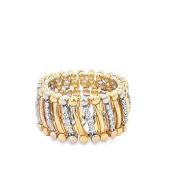 Expandable wide band in 18K YG with prong set round diamonds.  D0.66ct.t.w.  Size 7