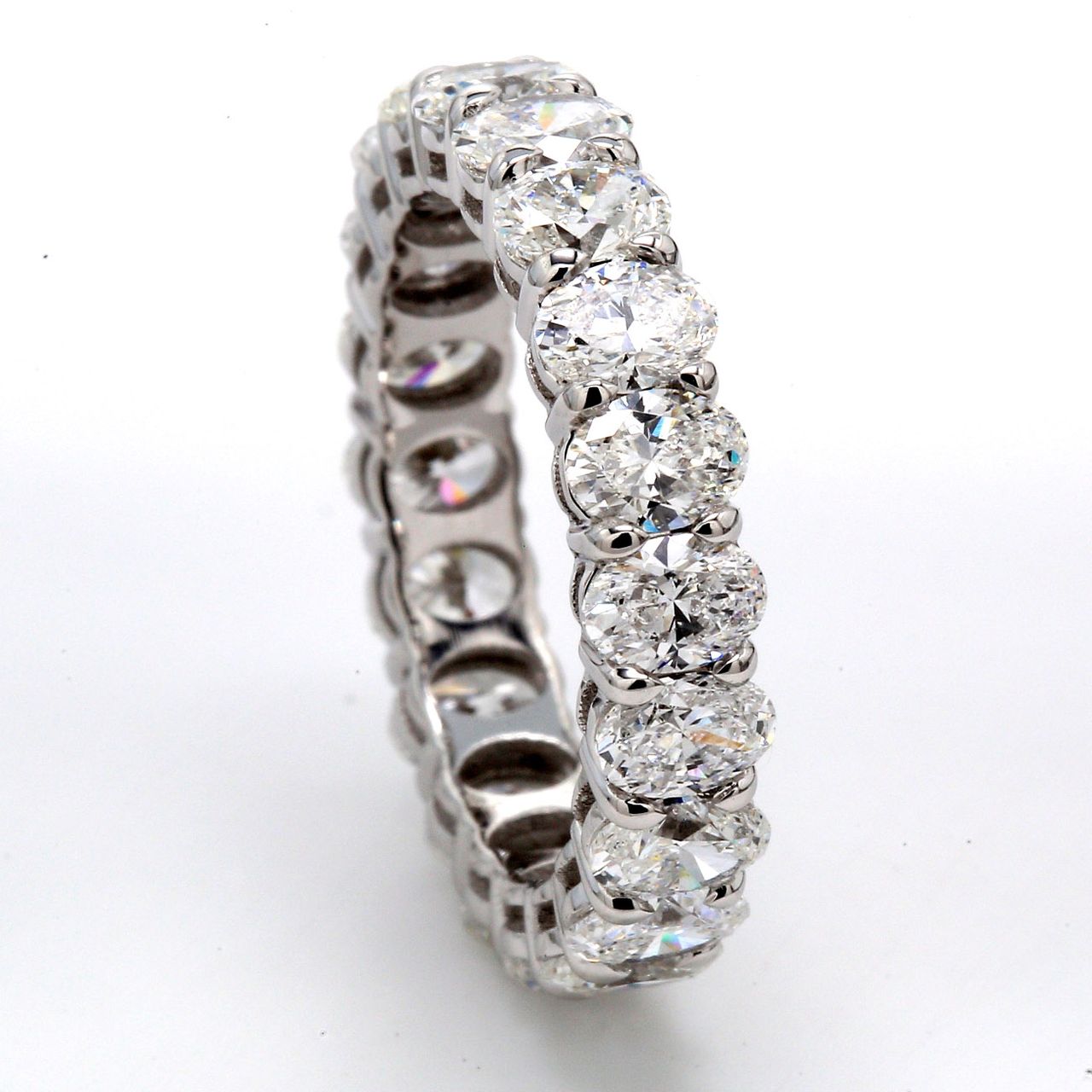 Eternity band in 18K WG with shared prong set (20) oval diamonds.  D3.66ct.t.w.  Size 5.5