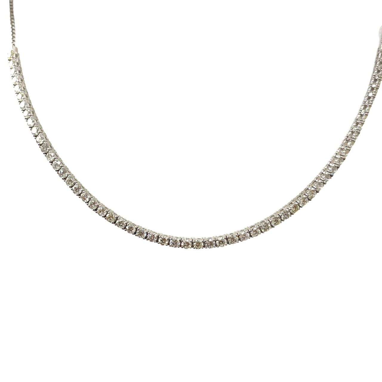 Bolo style necklace with prong set (58) round diamonds.  D4.76ct.t.w.
