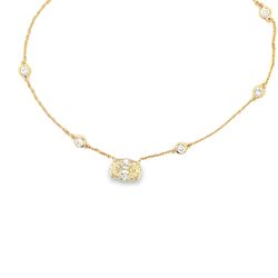 16' Diamonds by the yard necklace in 14K YG with bezel set (10) rounds and 4-prong set GIA certified M/SI2 oval diamond center.  D3.40ct.t.w.  (Center - 2.52ct.)