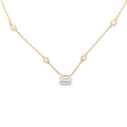 16' Diamonds by the yard necklace in 14K YG with bezel set (10) rounds and 4-prong set GIA certified M/VVS2 emerald diamond center.  D2.69ct.t.w.  (Center - 1.81ct.)