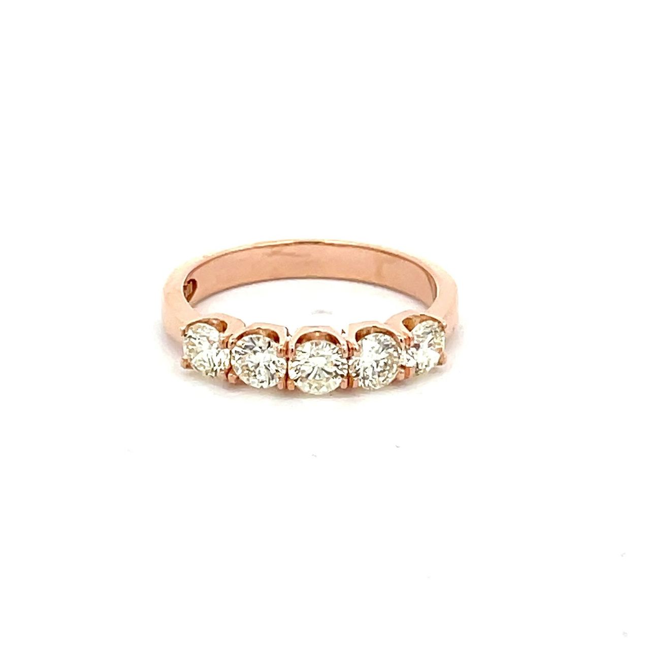 5-stone band in 18K RG with U-prong set round diamonds.  D0.95ct.t.w.