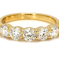 5-stone band in 18K YG with basket prong set round diamonds.  D1.32ct.t.w.  Size 6