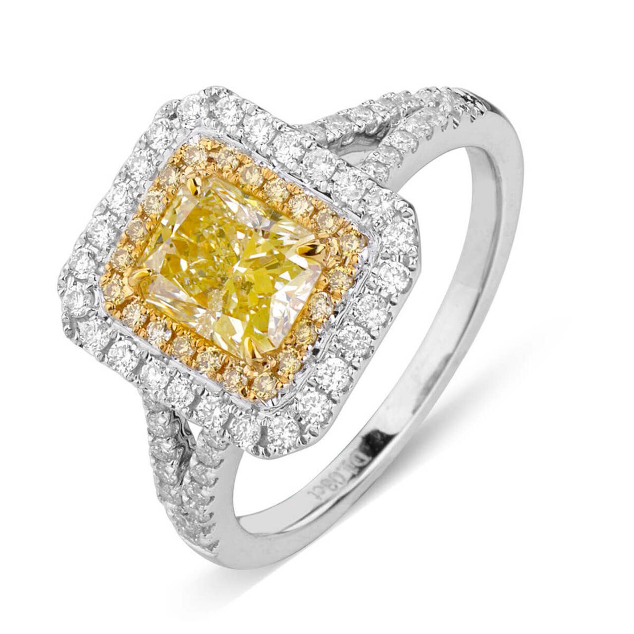 18KWG Radiant Shape Double Halo Pave Split Shank Ring