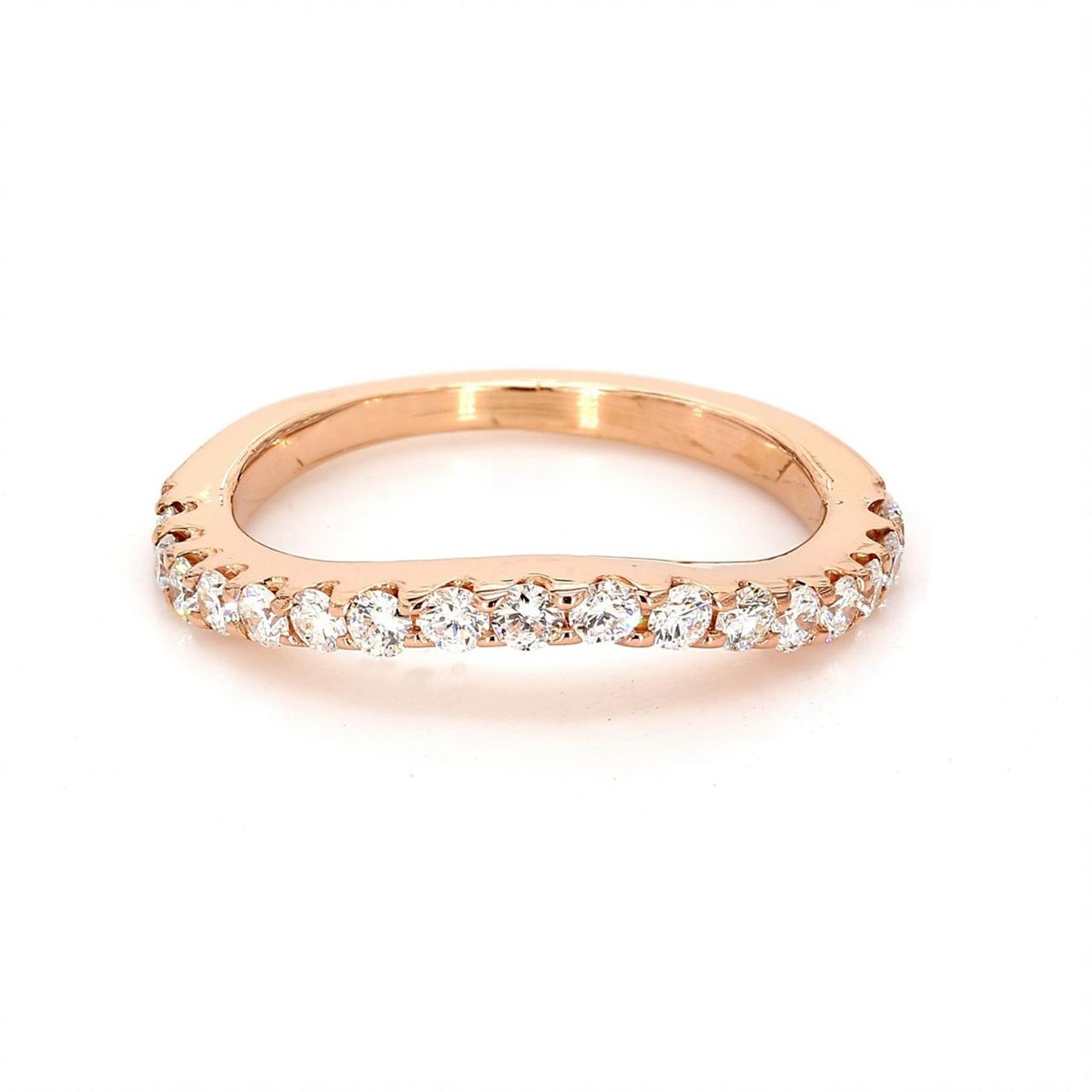 Band in rose gold with prong set round diamonds.  D0.33ct.t.w.