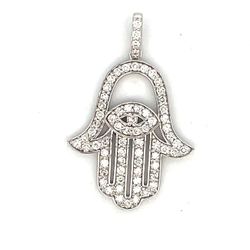 Mid-size Hamsa pendant with pave set round diamonds.  D0.90ct.t.w.